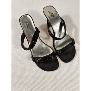 Valenti Franco‎ Heels Ankle Strap Bling Black 8M Leather
